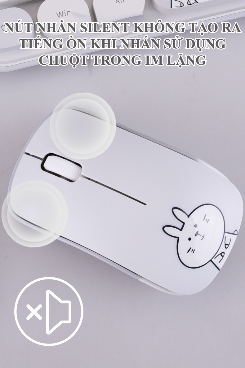 Bộ bàn phím và chuột không dây MOFII IPRO kết nối bằng USB 2.4G lên đến 10 mét với thiết kế mini nhỏ gọn họa tiết thỏ vô cùng dễ thương - Hàng Chính Hãng