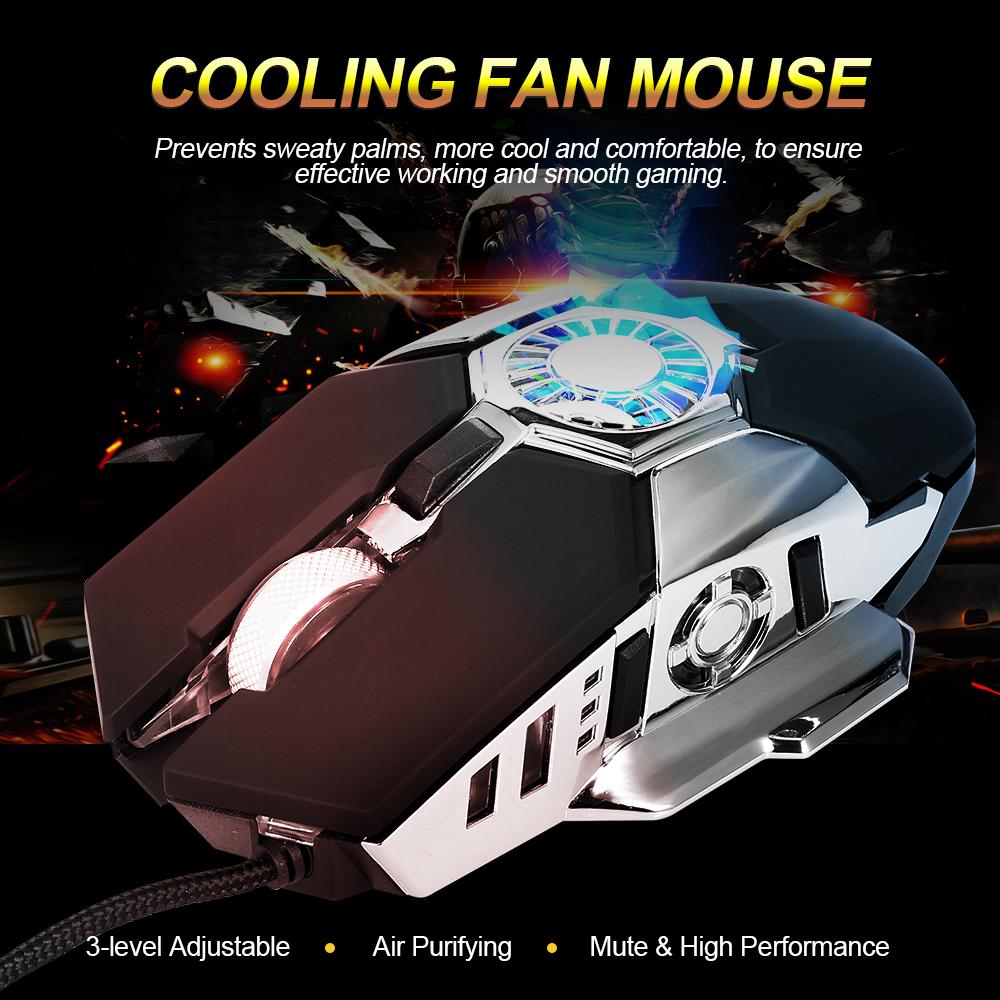 Chuột chơi game có dây USB G22 Quạt làm mát cơ học có thể điều chỉnh Hiệu ứng ánh sáng RGB 6400DPI