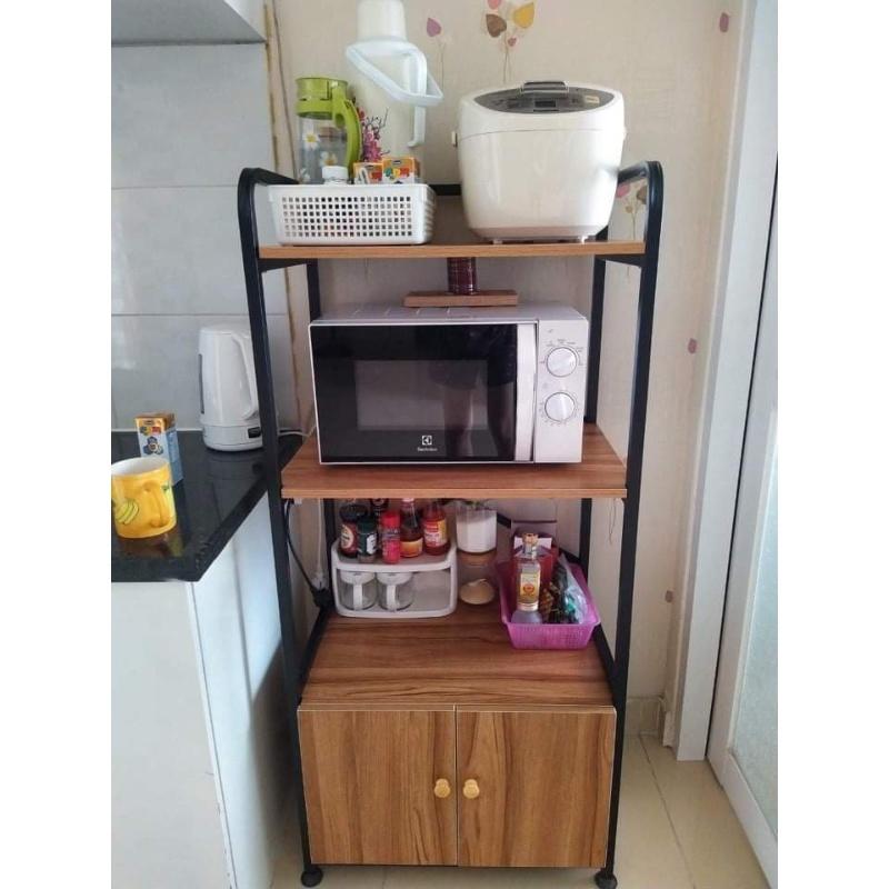 Kệ lò vi sóng 4 tầng, kệ bếp để lò nướng đa năng khung sắt có tủ từ gỗ MDF phủ Melamine 60x35x120 TAGO21