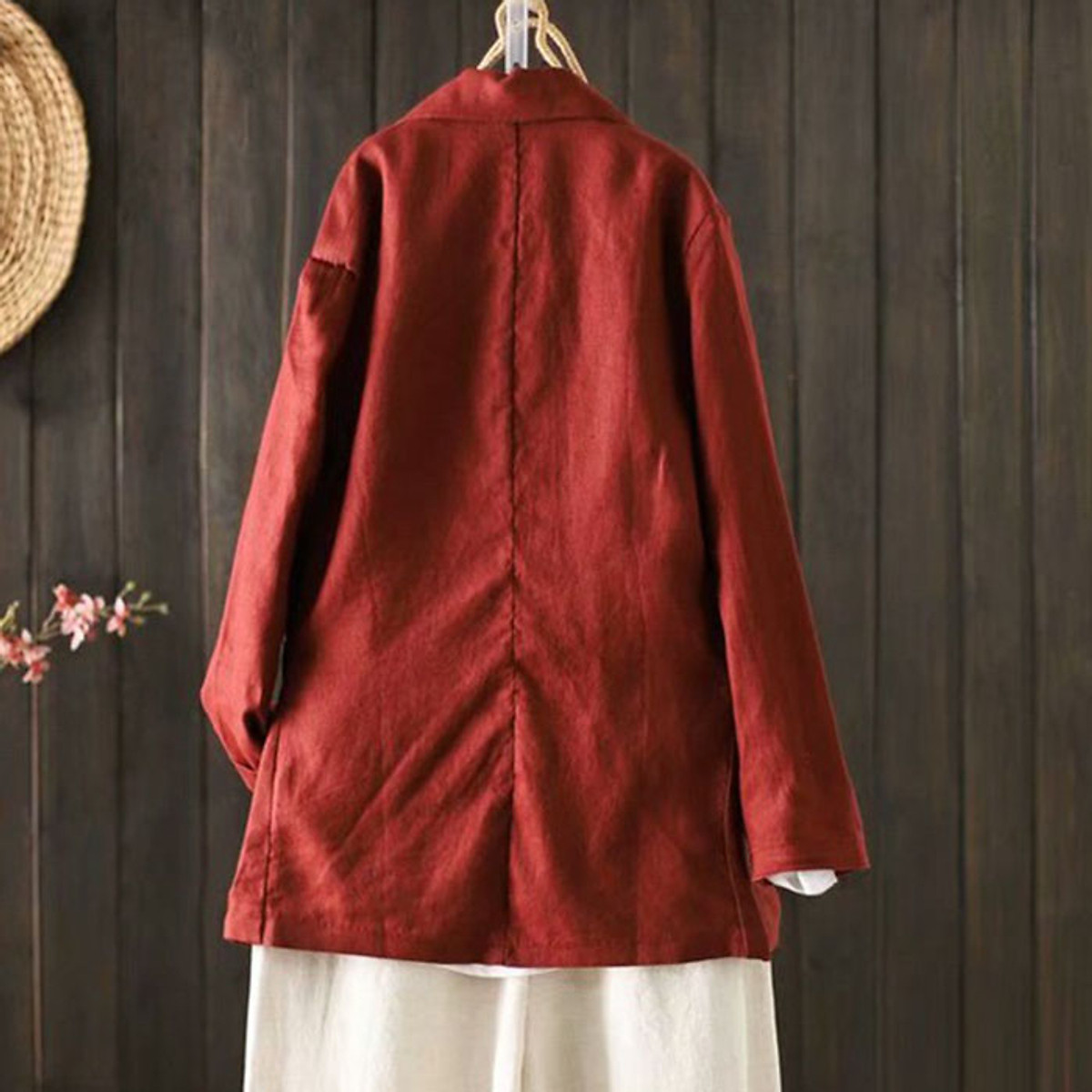 Áo vest Blazer Linen nữ túi bổ nắp 1 khuy trẻ trung