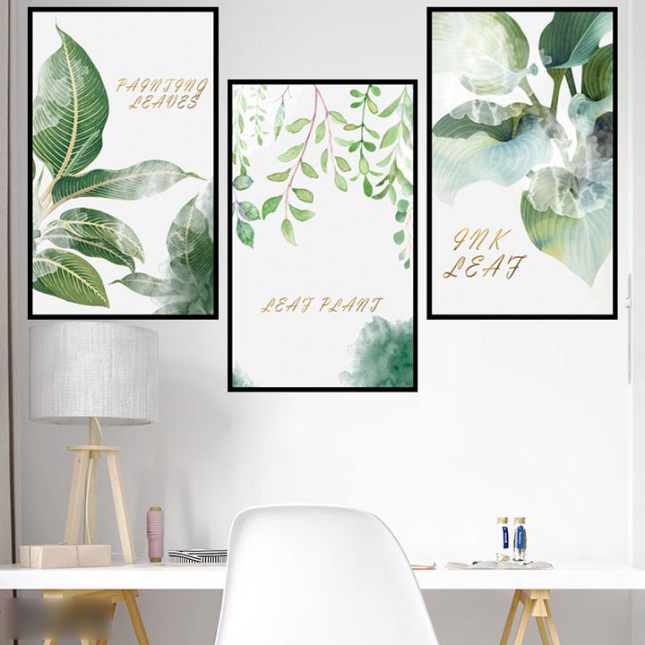 Decal dán tường chất liệu PVC loại 1 dày dặn, sắc nét, trang trí phòng khách, quán cafe- khung ảnh lá nhiệt đới- mã sp LV05