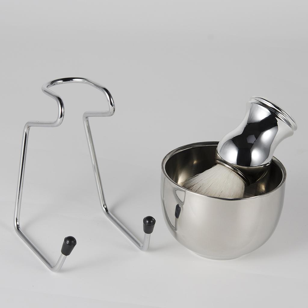 Stainless Steel Shaving Brush Set Brush Stand Holder Bowl Mug Kit