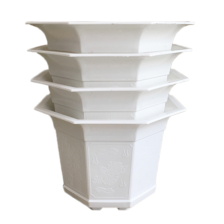 Bộ 4 chậu nhựa bát giác trắng 22x17cm