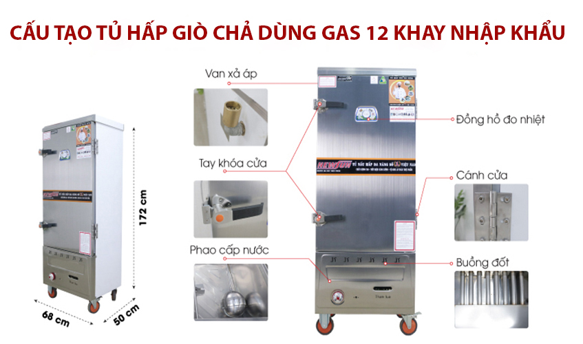 Tủ Hấp Giò Chả, Thực Phẩm 60 Kg Bằng Gas 12 Khay Nhập Khẩu NEWSUN - Hàng Chính Hãng