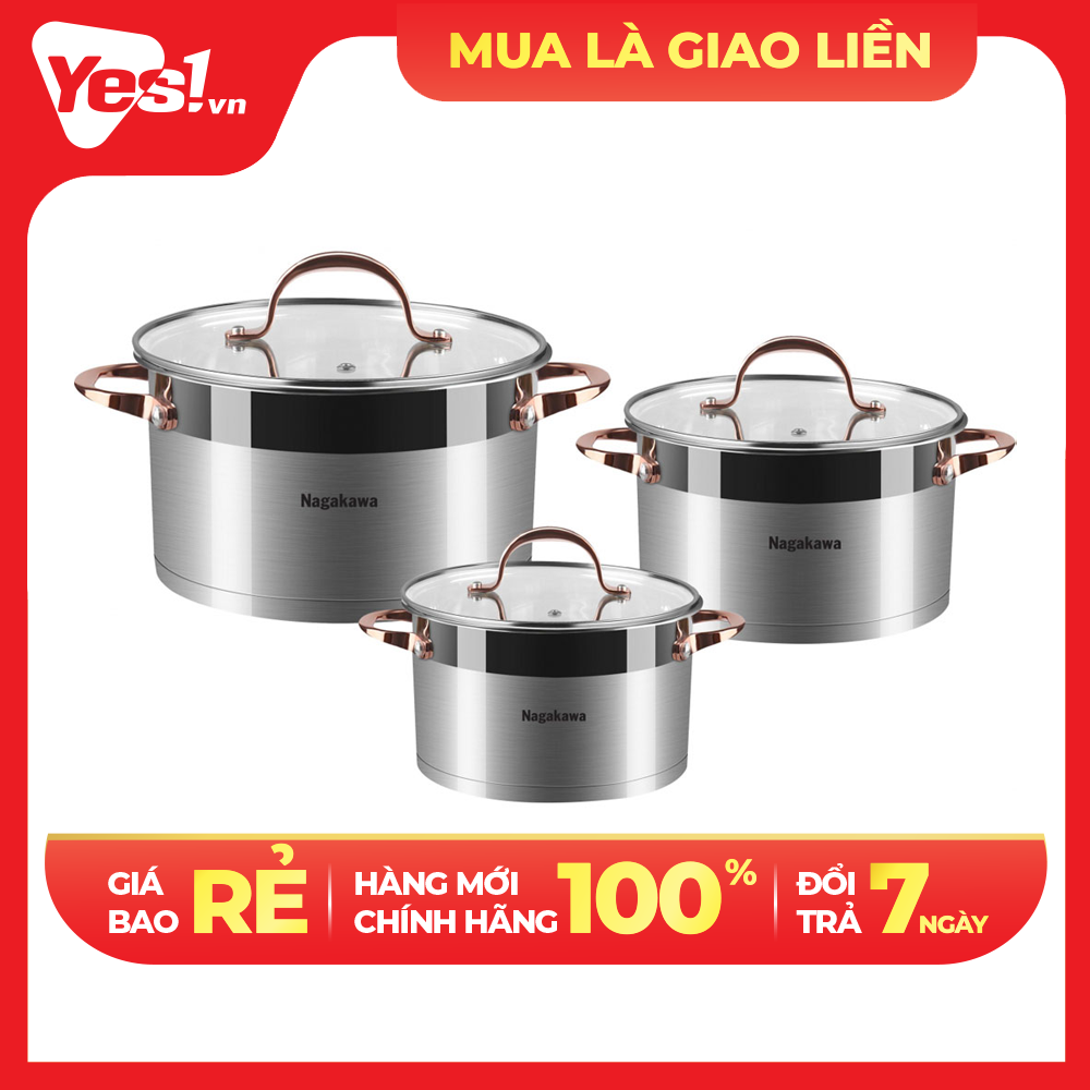 Bộ nồi inox Nagakawa NAG1352 - Hàng Chính Hàng - Chỉ Giao Hồ Chí Minh