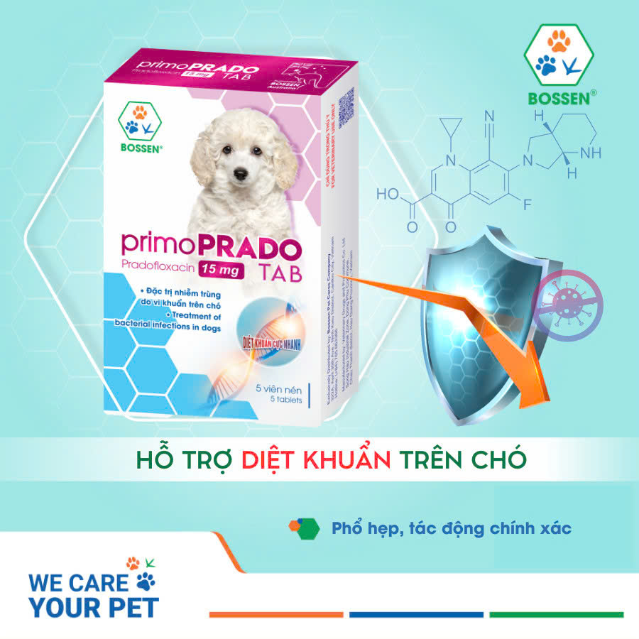 BOSSEN - PRIMO PRADO Hỗ trợ Giảm Nhiễm Khuẩn cho Chó - Hộp 5 viên