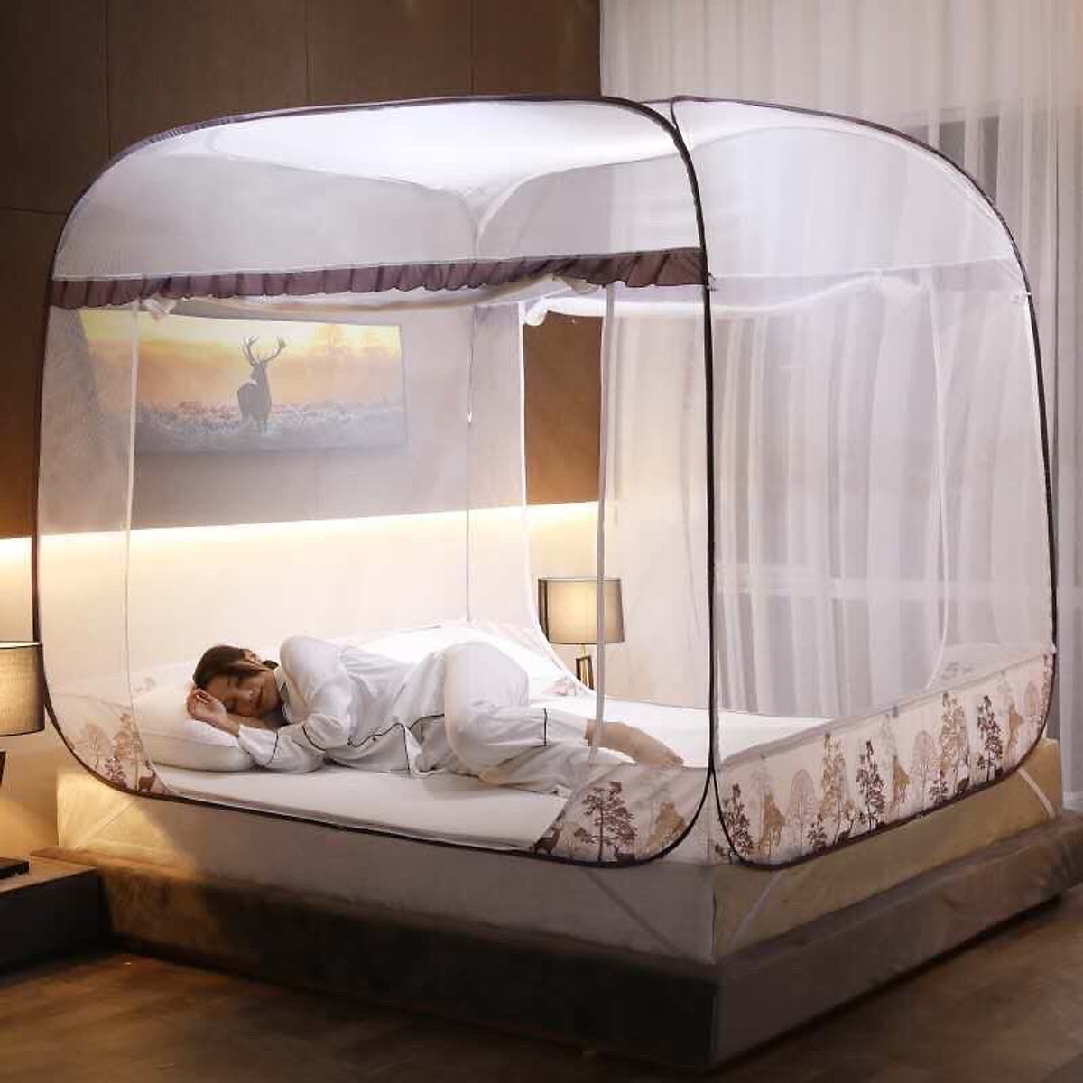 Màn đỉnh vuông cao cấp gấp gọn thông minh kiểu dáng đỉnh vuông rộng rãi, thông thoáng - Mùng ngủ chống muỗi đủ kích cỡ phù hợp với mọi loại giường, khung thép dẻo cực bền dễ uốn gấp gọn khi không dùng