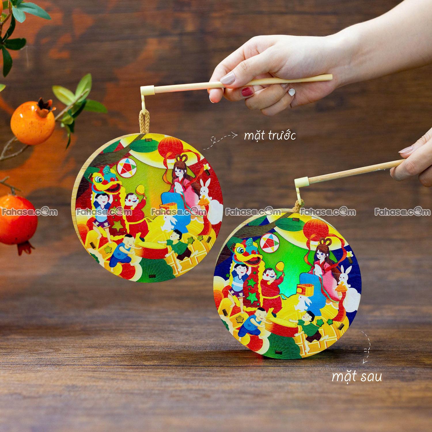 Lồng Đèn Trung Thu Gỗ 2 Mặt Màu - Bách Mộc - Phá Cỗ