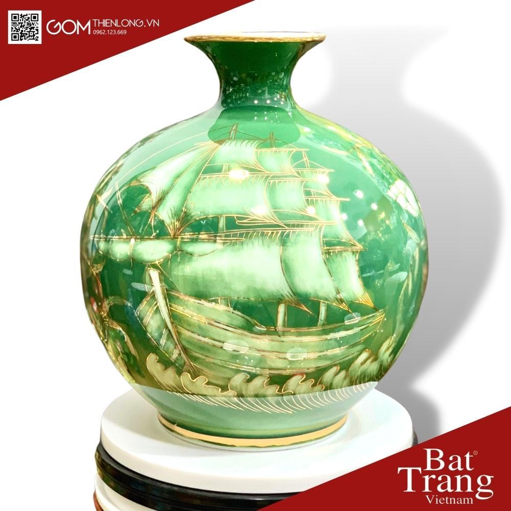 Bình Hút Lộc Sen Thuận Buồm | Vẽ Vàng 3D Hàng Kỹ - Bình Hút Tài Lộc Bát Tràng - Gốm Thiên Long