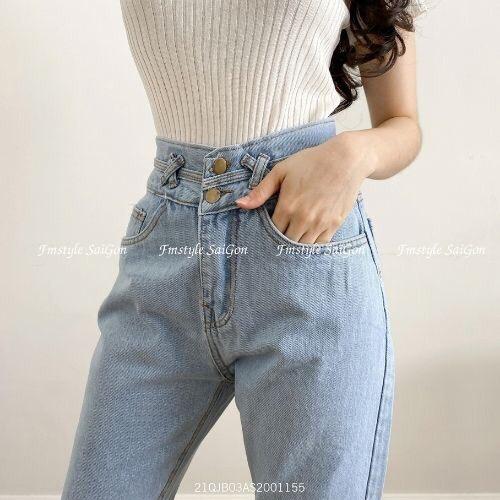 Quần Jean Nữ Dáng Baggy Cạp Lưng Cao Trơn Chất Bò Dày Dặn Màu Xanh Nhạt Sáng ThunderUniex Phong Cách Hàn Quốc Ulzzang