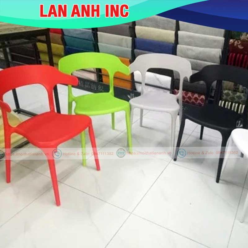 Ghế nhựa cafe văn phòng bàn ăn đúc nguyên khối tựa lưng cao xếp chồng giá rẻ LAD31