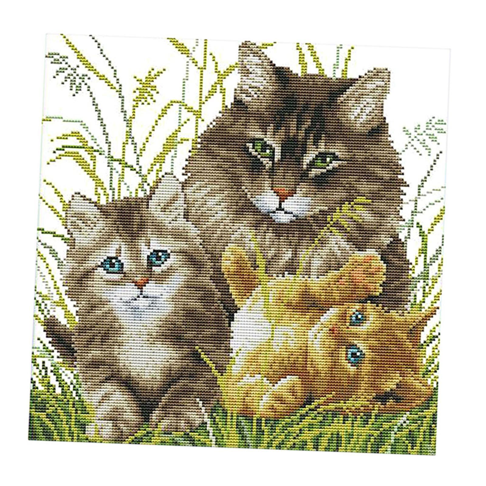 Stamped Cross Stitch Kits Printed Cat Family Pattern 14CT Embroidery Crafts