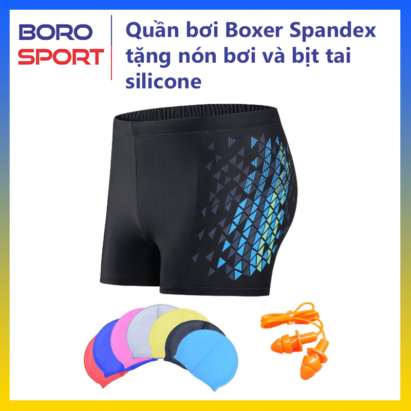 Quần bơi nam Boxer YESURE  Chất liệu  polyester Spandex cao cấp , chống thấm , nhanh khô form Fitness thời trang (Tặng kèm nón bơi + bịt tai silicon)