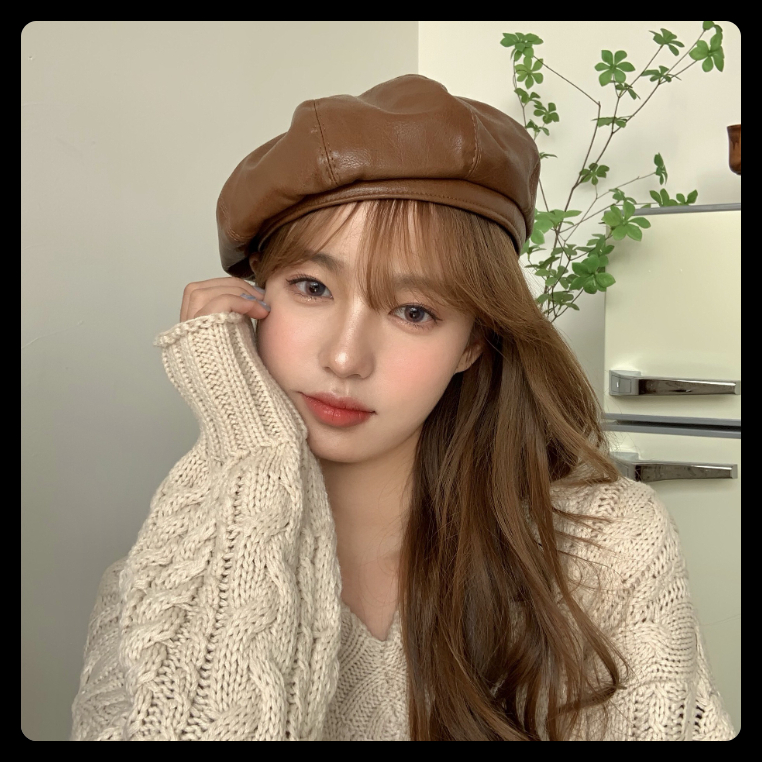 Mũ beret da phong cách Hàn Quốc nữ tính thanh lịch, Nón nồi phối đồ tiện lợi đi chơi chụp ảnh xinh xắn