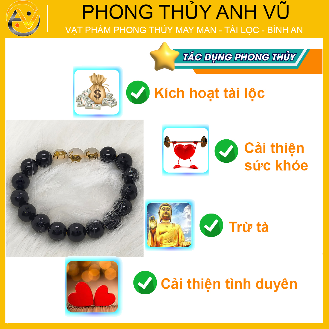 Vòng tay hợi mão mùi đã khai quang - chất liệu mã não đen tự nhiên - size 8 10 12ly - may mắn tài lộc - Vòng Tam Hợp Anh Vũ