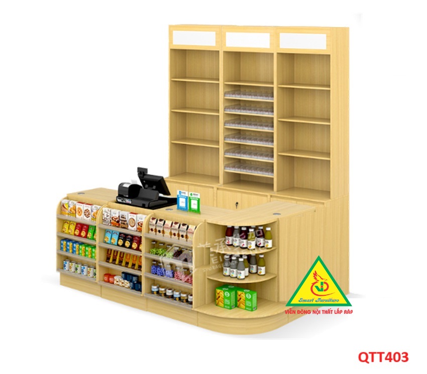 Quầy tính tiền, Bàn thu ngân cho cửa hàng tiện lợi, siêu thị mini, shop  QTT403 - Nội thất lắp ráp Viễn Đông ADV