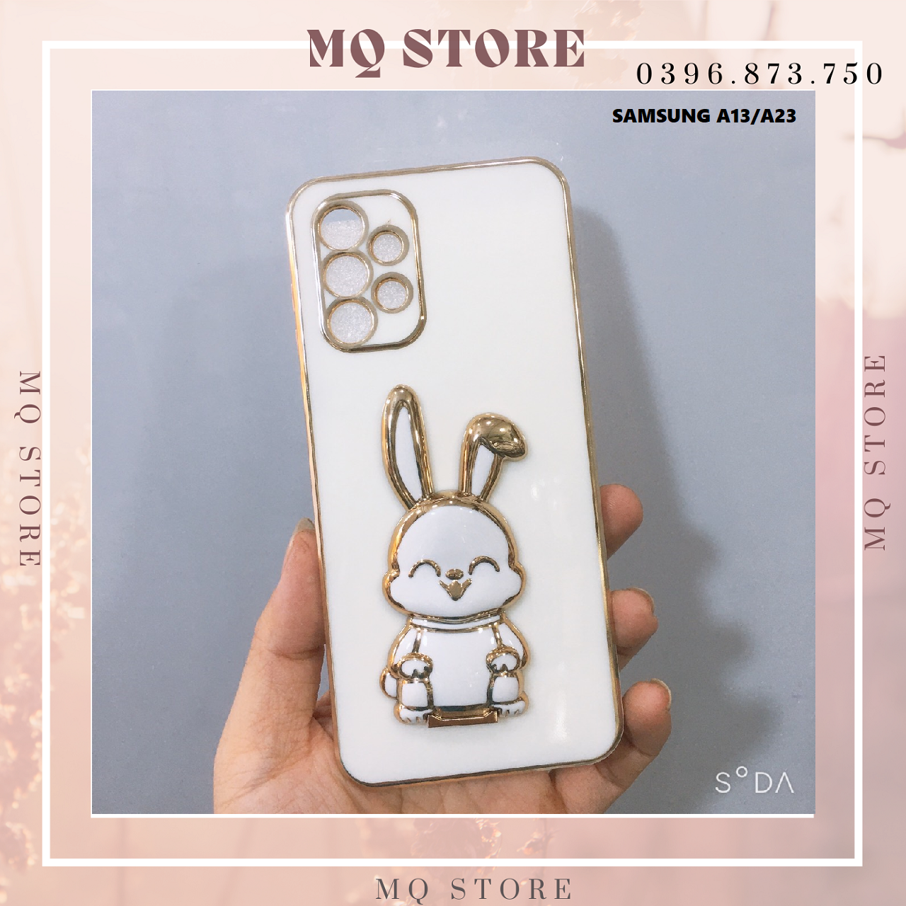 Ốp lưng TPU màu xi có giá đỡ hình thỏ đáng yêu dành cho Samsung A13 /A23 /A04 /A04s