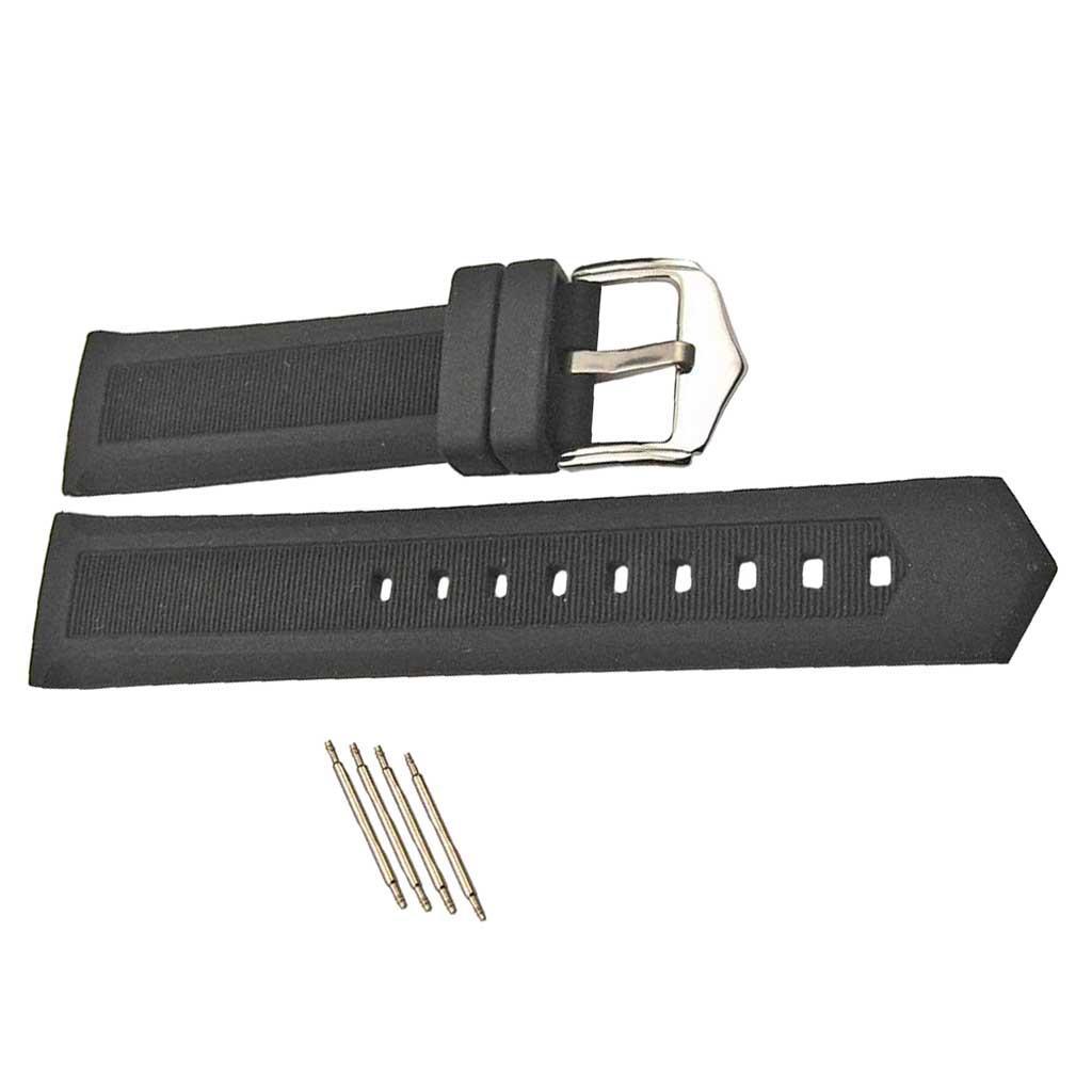 Silicone Rubber Watch Bands Waterproof Strap with Spring Bar Black 16mm