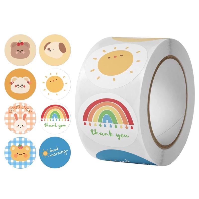 Cuộn 500 stickers nhãn tròn dùng để dán trang trí hoặc gói hàng cảm ơn