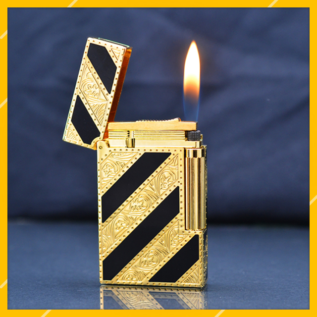 Vỏ Hột Quẹt Bật Lửa Upon D42V Họa Tiết Hoa Lá Sơn Mài Nền Đen Vàng Đối Nhau - Dùng Gas Đá Cao Cấp