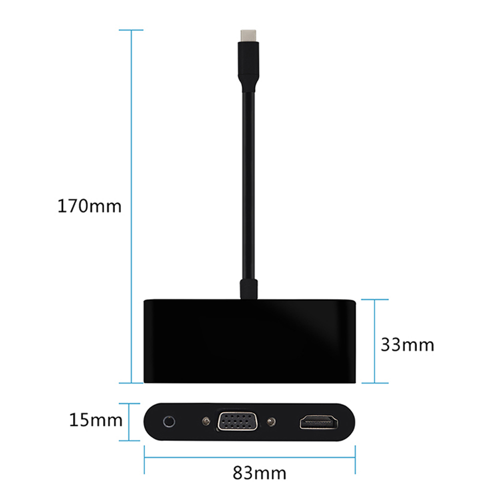 Bộ chuyển đổi Type-C sang HD VGA 3,5 mm Audio 3 in 1 với USB 3.0 HUB