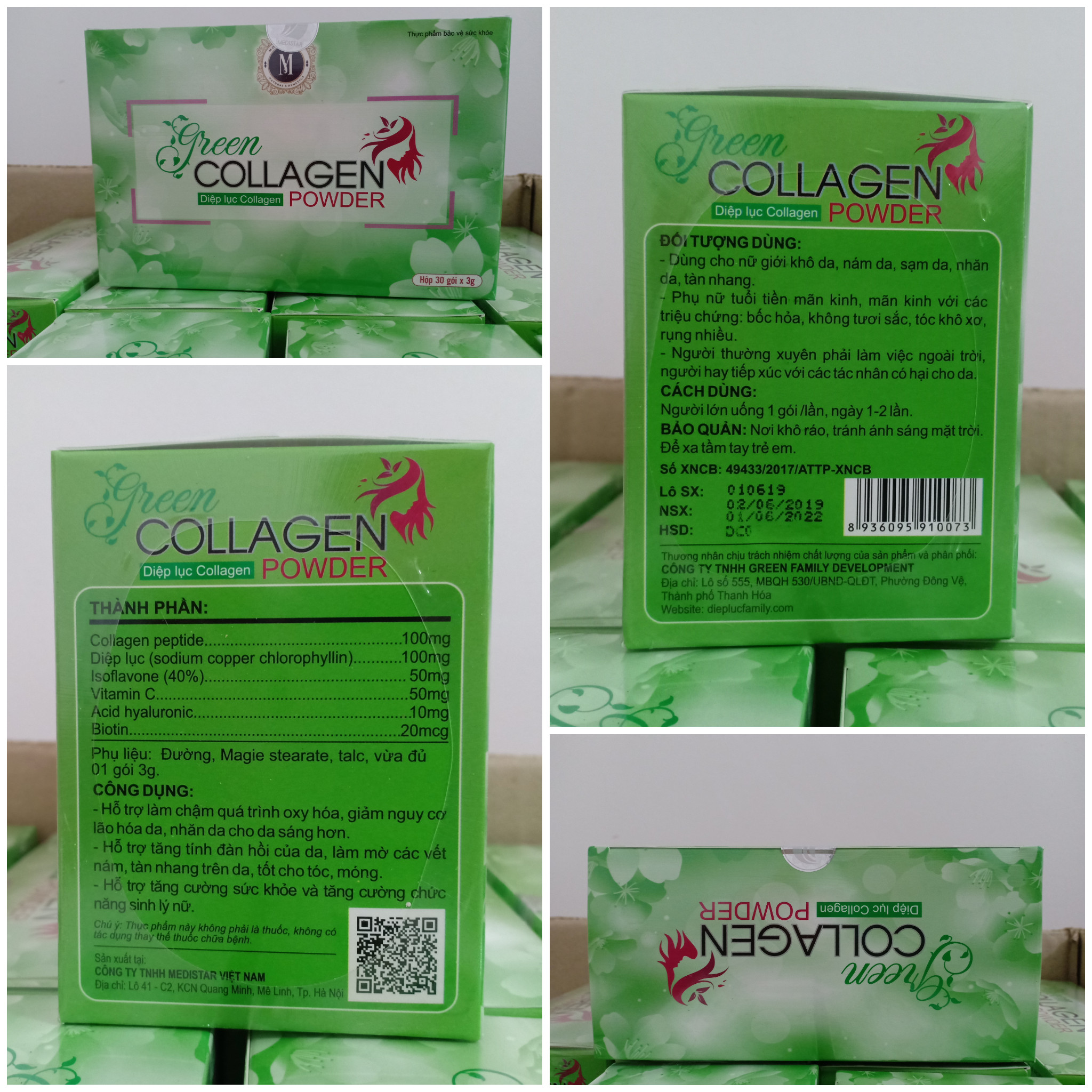 Thực Phẩm Bảo Vệ Sức Khỏe Diệp lục Collagen (Green Collagen Powder) + Tặng kèm Vòng Phong Thủy - đẹp da, chống lão hóa, cân bằng nội tiết