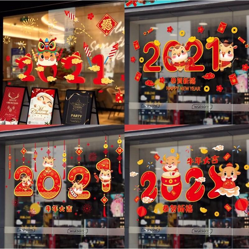 Decal trang tri tết - Nhiều mẫu 2021 sắc đỏ chào Xuân- Khách tự chọn