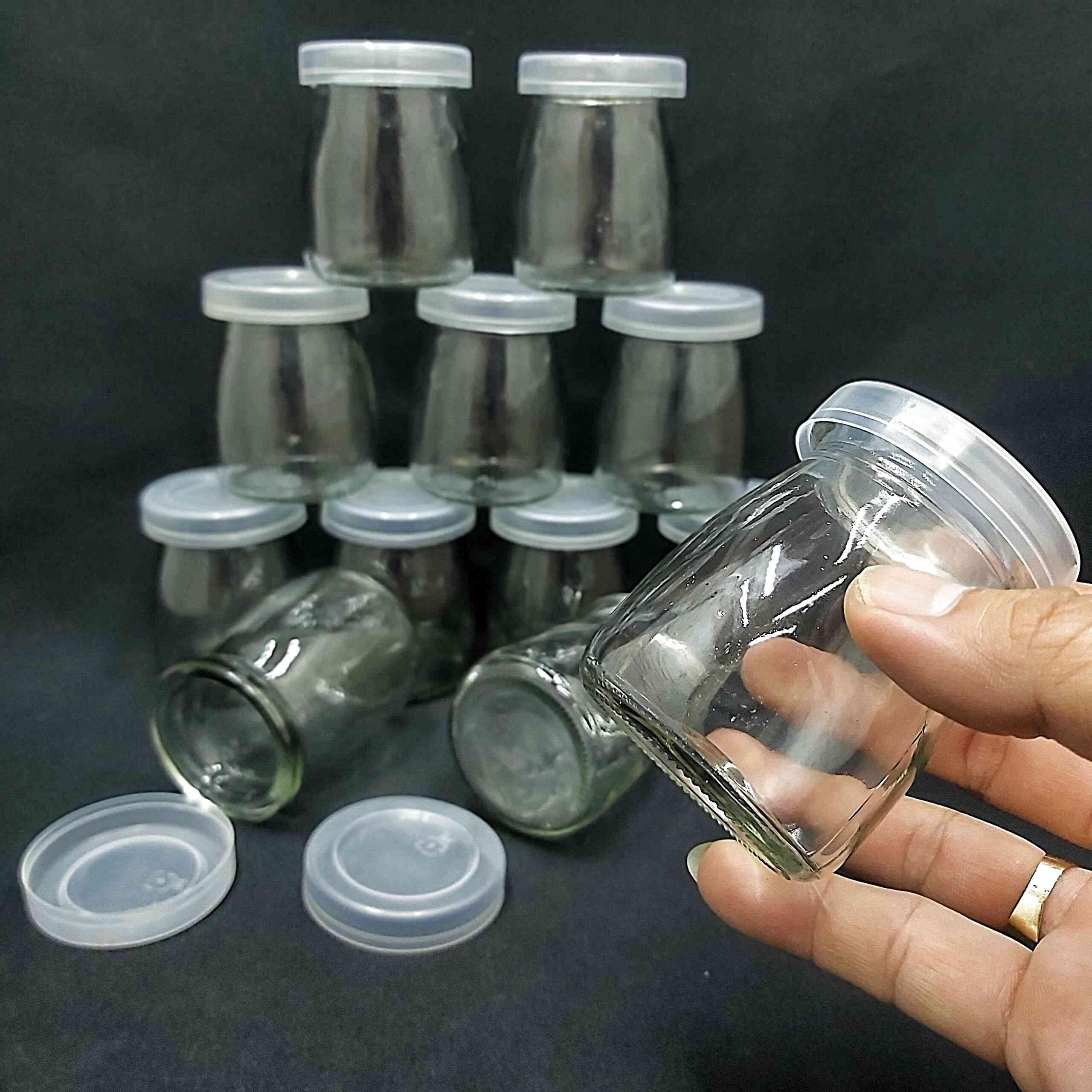 Combo 12 hũ thủy tinh đựng sữa chua 100ml mẫu Trụ Tròn Vát eo - nắp nhựa – hủ yaourt thủy tinh siêu trong - Hàng Chất Lượng