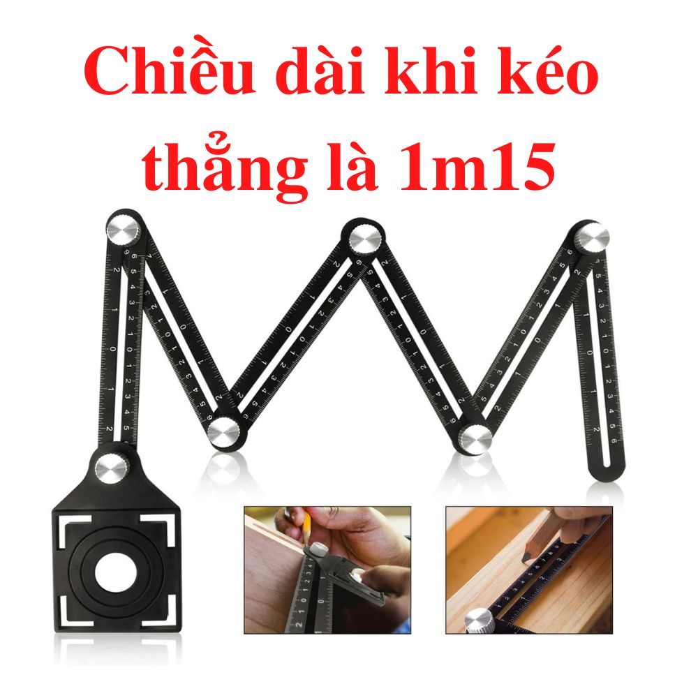 Thước đa năng 6 khúc dài 1m15 xác định lỗ gốc cạnh khoan cắt khi ốp lát gạch men, thước thi công điện nước xây dựng tiện lợi