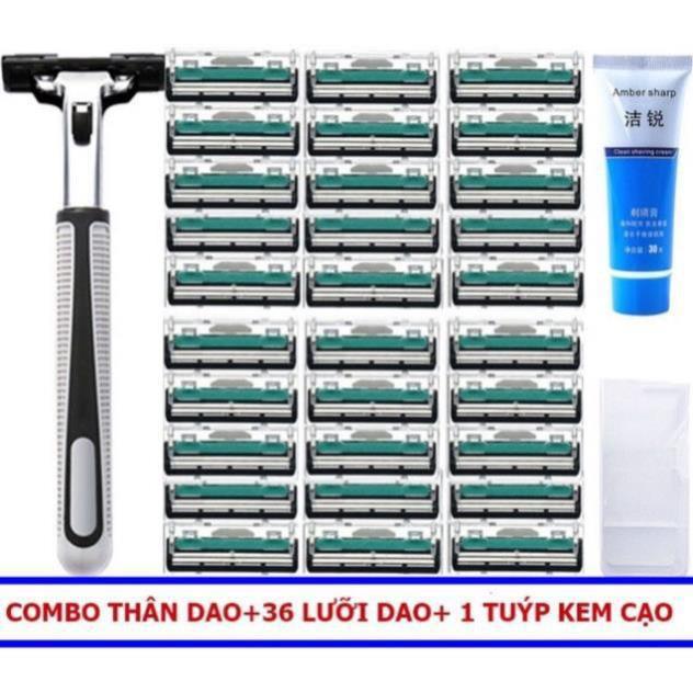 Bộ Dao Cạo Râu Gồm 1 Bàn Cạo Râu + 36 Lưỡi + 1 Lọ Kem