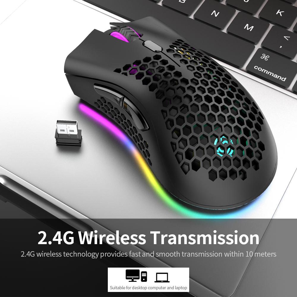 Chuột Game Không Dây 2.4G Sạc Chuột RGB Hiệu Ứng Ánh Sáng 3 DPI Có Thể Điều Chỉnh Rỗng Ruột Thiết Kế Tổ Ong Trắng