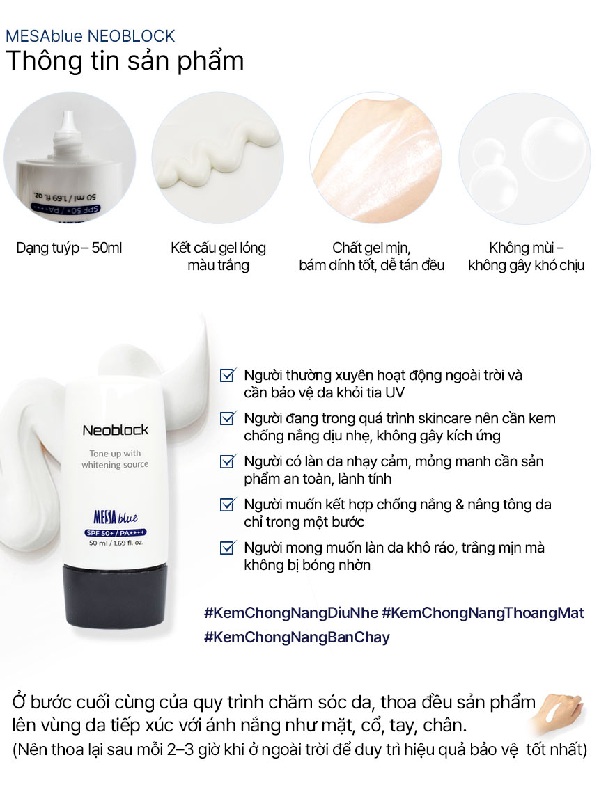 Kem chống nắng dưỡng ẩm MESAblue Neoblock 50ml SPF 50+