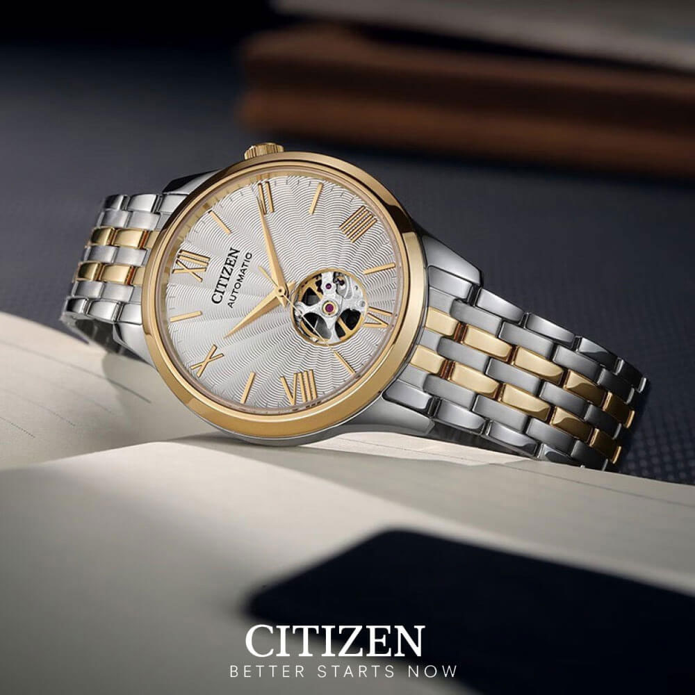 Đồng Hồ Nam Citizen Automatic NH9136-88A - Cơ Lộ Máy - Dây Kim Loại - Kính Sapphire - Mặt Trắng