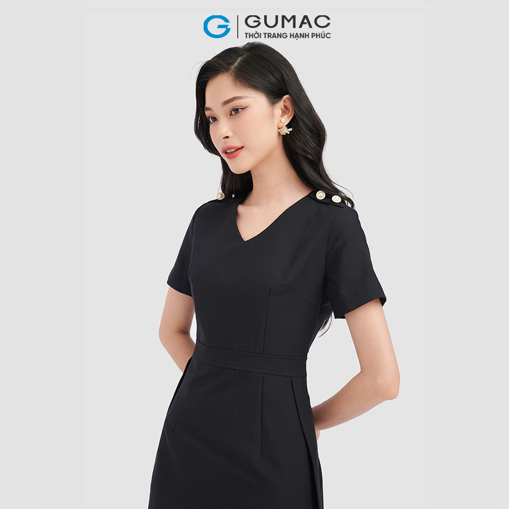 Đầm form A GUMAC LD0916 vai phối nút phong cách