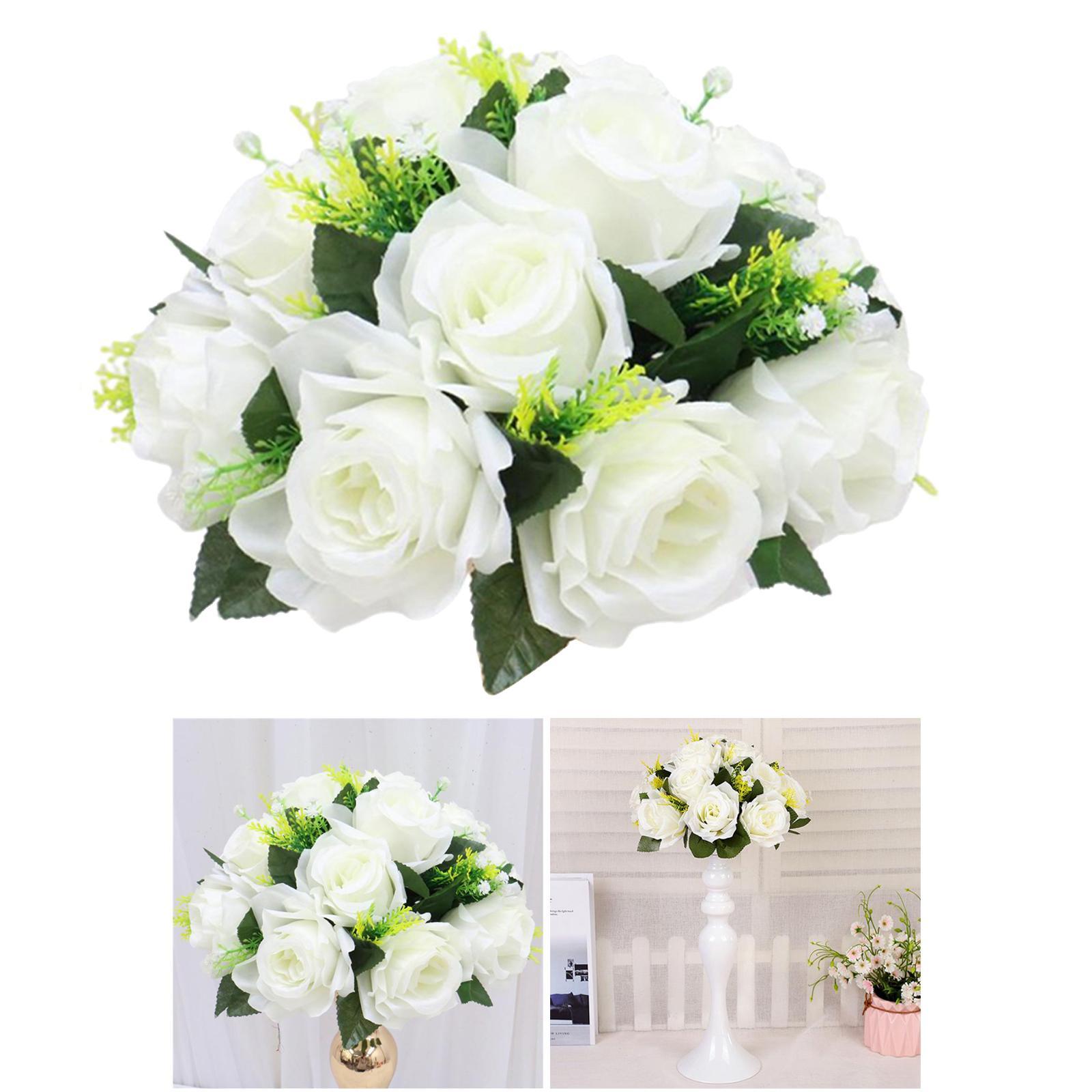 2x 26cm Artificial Rose Flowers White Pink Wedding Bouquet Party Shop Decor