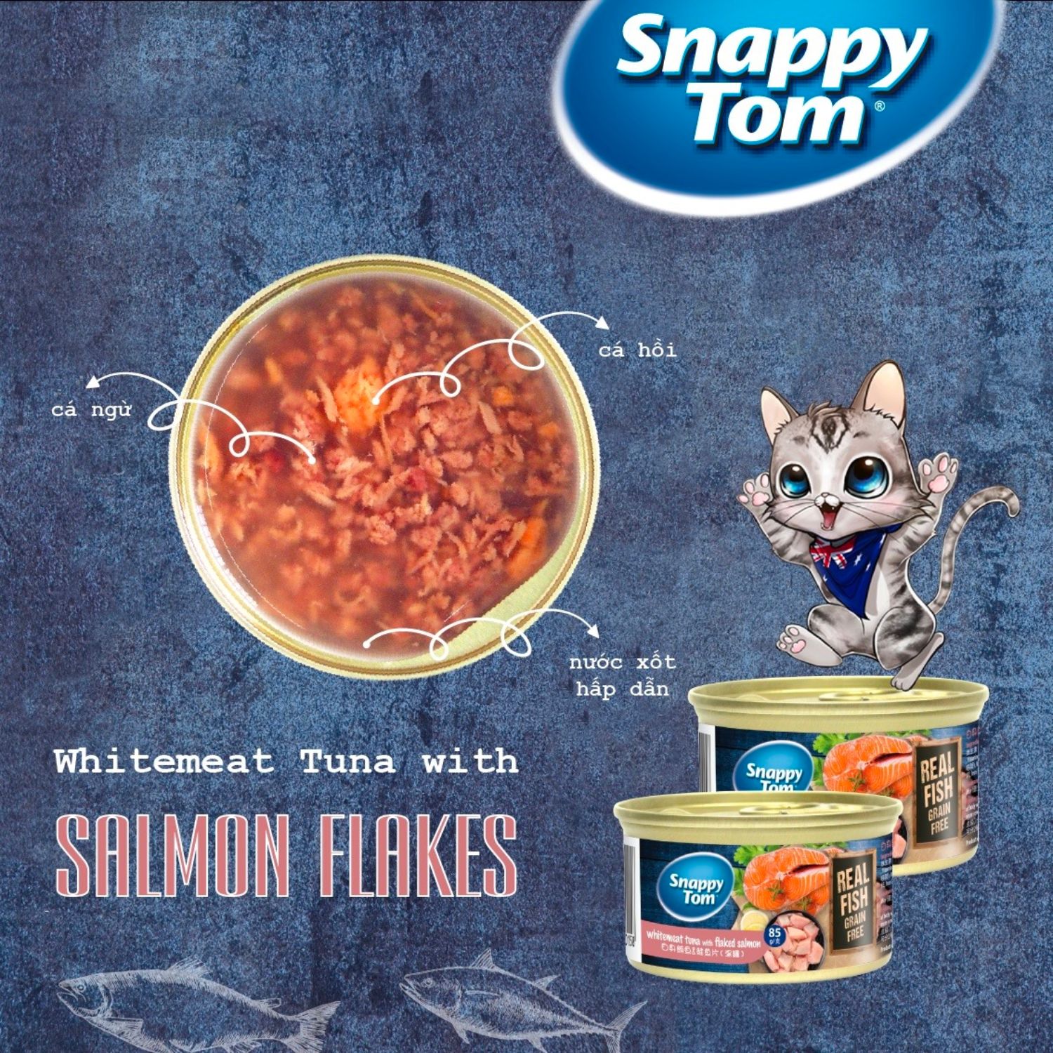 Pate Snappy Tom Cho Mèo Trên 2 Tháng Tuổi Vị Cá Ngừ Và Cá Hồi Lon 85g