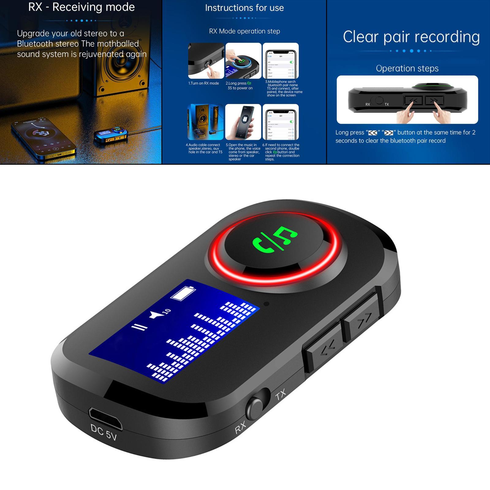 Bluetooth 5.0 and Receiver Audio Adapter w/ Display Screen