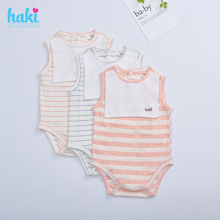 Bộ bodysuit kẻ thủy thủ cho bé vải sợi tre cao cấp BB032, set body bé trai bé gái, body cho bé sơ sinh hàng chính hãng HAKI