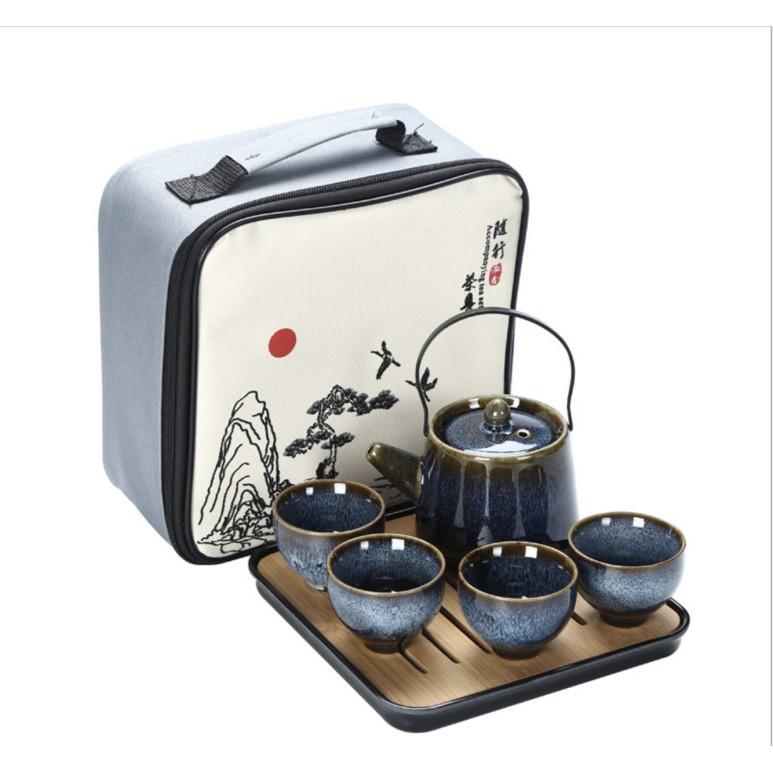 Bộ ấm trà đạo kèm khay và túi đựng Danh Trà Seiza Muromach phong cách Nhật Bản