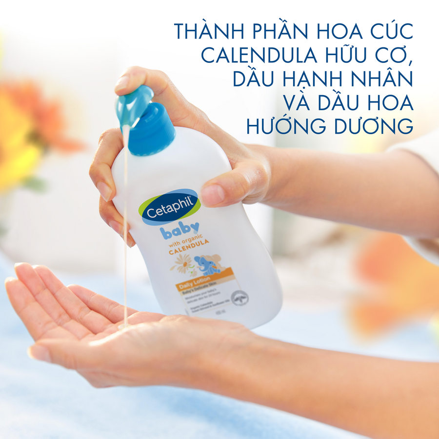 Combo Sữa tắm gội Cetaphil Baby W&S with Organic Calendula 400ml + Sữa dưỡng thể Cetaphil Baby with Organic Calendula 400ml