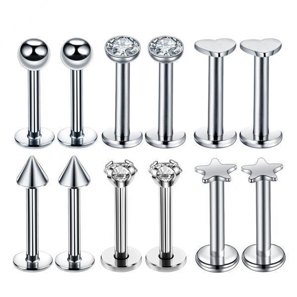 8-10pack 16G Steel Lip Bar Labret Lip Rings Tragus Stud Piercing Jewelry Silver