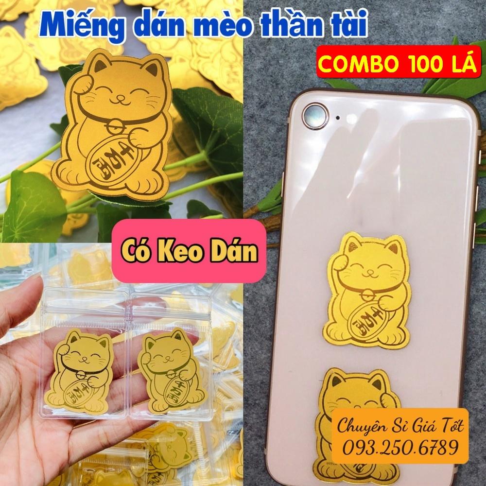 Miếng mèo thần tài mạ vàng 24k rước lộc vào nhà Tết dán điện thoại