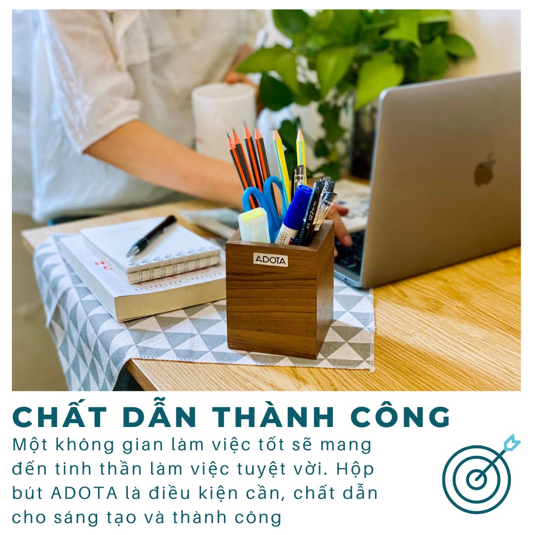 Hộp cắm bút đơn bằng gỗ, ống đựng bút để bàn làm việc cao cấp phong cách sang trọng ADOTA HB22S110