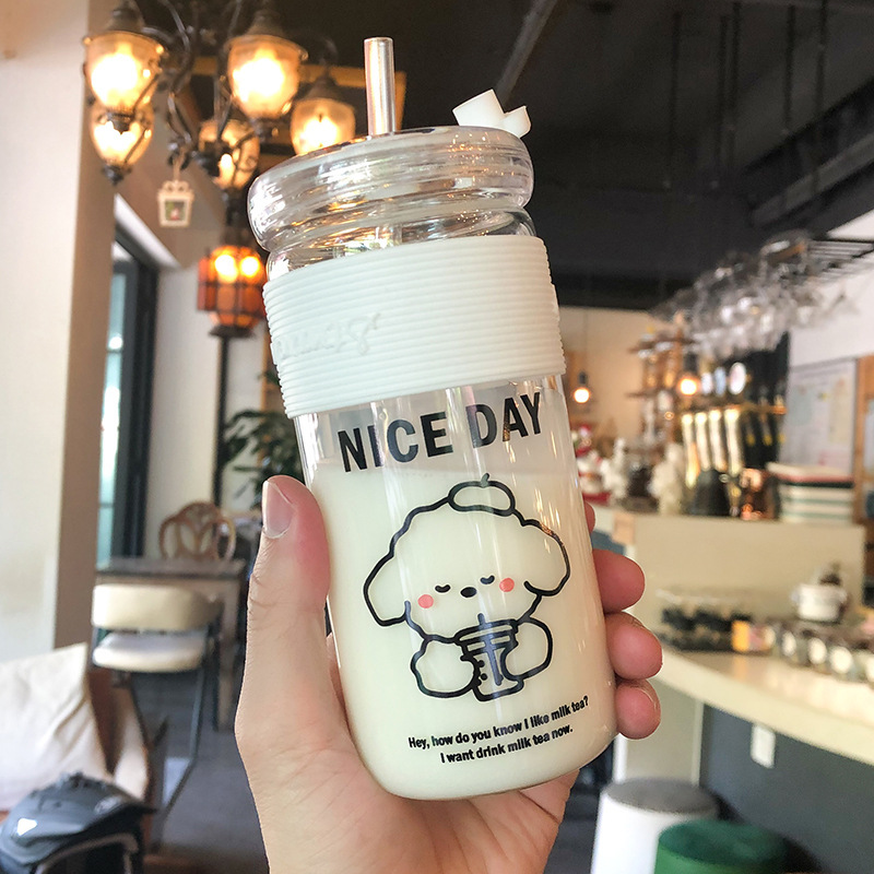 Cốc sứ trong suốt 450ml kèm ống hút