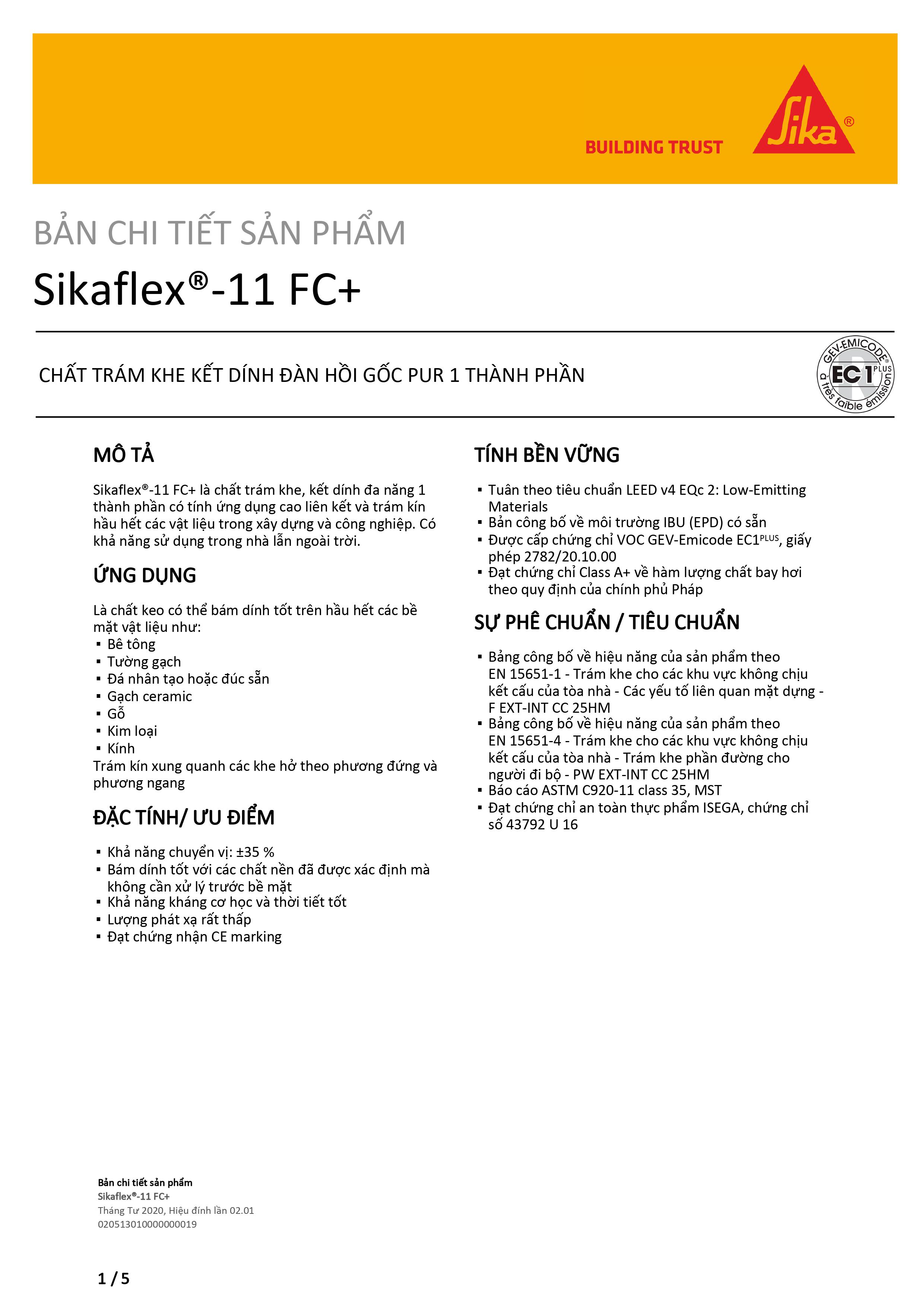 Sika - Keo trám khe đa năng chống thấm, trám nứt cho tường và sàn - Sikaflex-11FC (tuýp 300ml) 