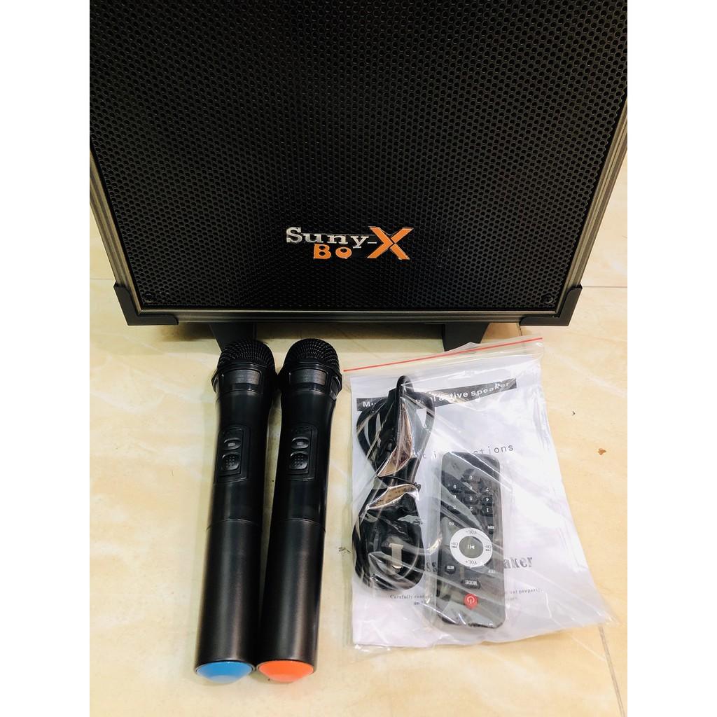 Loa kéo karaoke di động SunyBox S12 Bass 30 công suất đỉnh mẫu loa mới nhất tặng kèm 2 mic không dây bảo hành 12 tháng