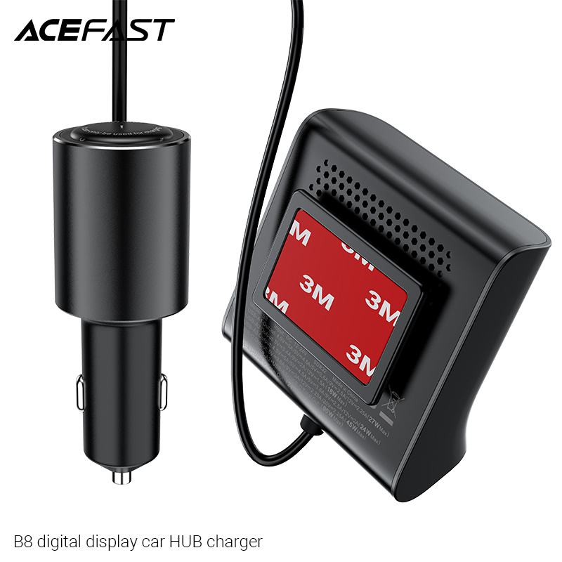 Sạc Hub ô tô Acefast 90W 4 cổng 3xUSB-A + USB-C có đèn hiển thị - B8 Hàng chính hãng Acefast