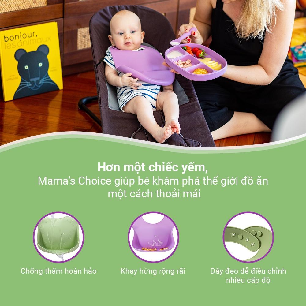 Bộ Ăn Dặm Cho Bé Thương Hiệu Mama's Choice, Combo Ăn Dặm Bát-Khay-Yếm-Thìa-Cốc Silicone Cao Cấp