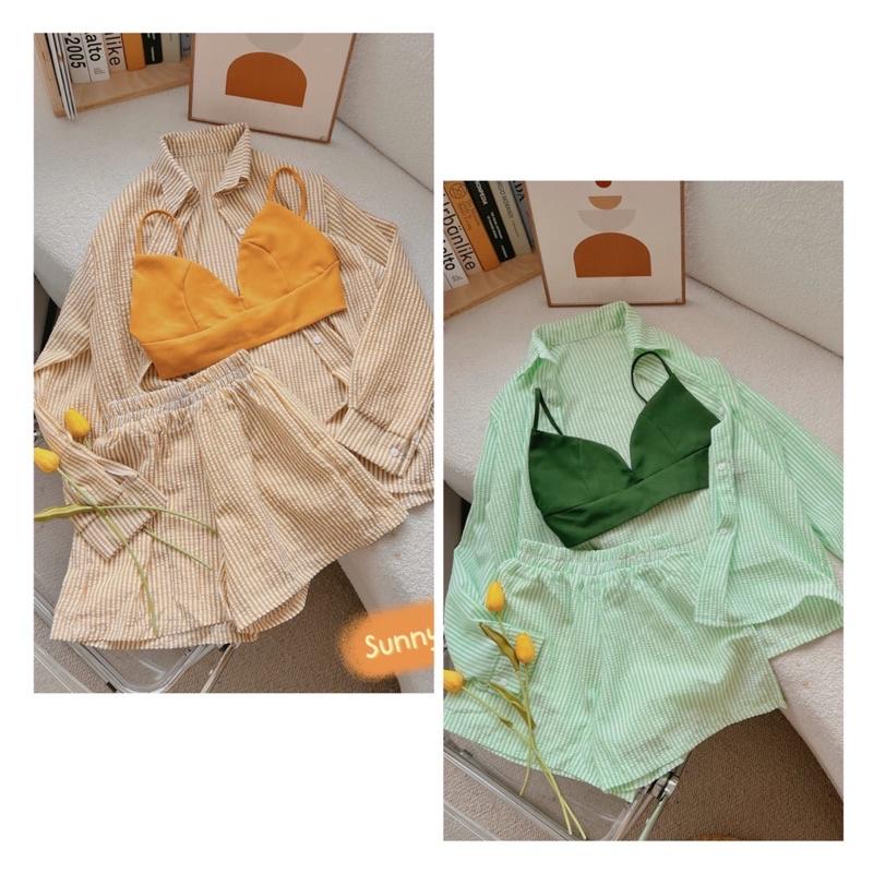 Set 3 món sơmi ngoài crop 2s cúp ngực quần short