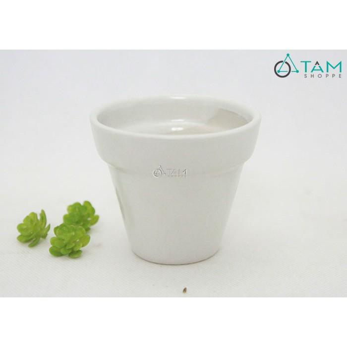 Chậu gốm mini trồng cây để bàn số 61 màu trắng